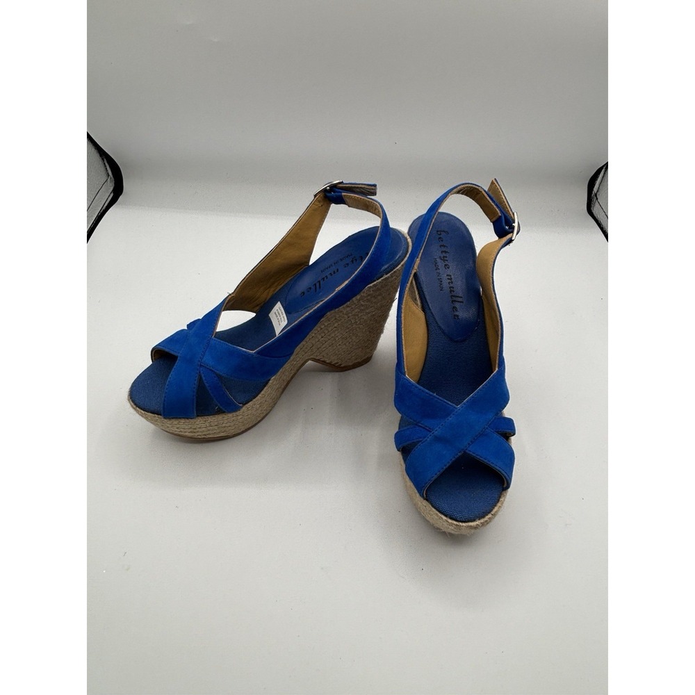Bettye Muller Blue‎ Suede Platform Wedge Canvas Sandals Sling Back New 37 Spain
